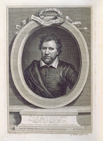 Ben Jonson (1573-1637), graverad av George Vertue (1684-1756), 1730 av Gerrit van Honthorst