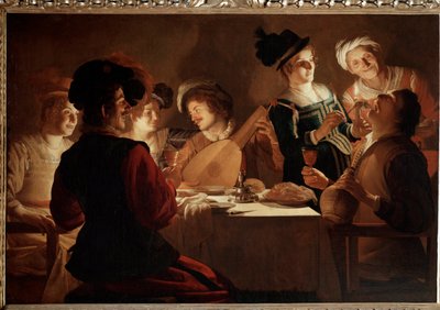 Middag med en lutspelare. (Målning av Gerrit van Honthorst