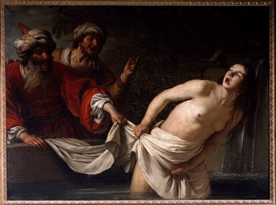 Suzanne i badet Målning av Gherardo delle Notti (Gerrit van Honthorst) (1590-1656) 1655 sön 157x213 cm Rom, Galleria Borghese av Gerrit van Honthorst