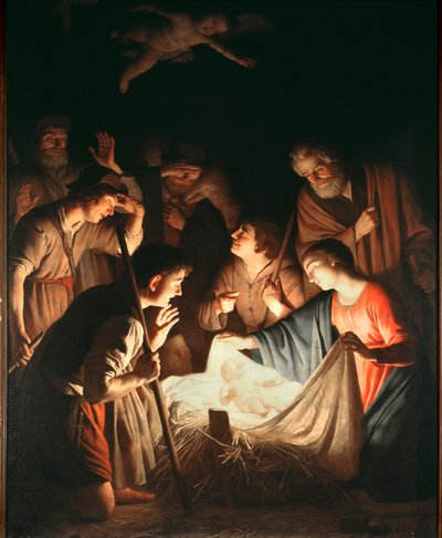 Herdarnas tillbedjan - olja på duk, c.1640 av Gerrit van Honthorst