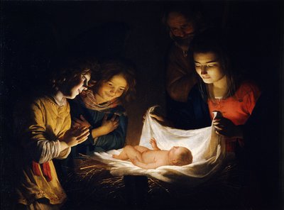 Tillbedjan av Kristusbarnet, ca. 1620 av Gerrit van Honthorst