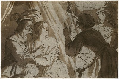 The Prodigal Son (penna och brunt bläck med tvätt över svart krita på papper) av Gerrit van Honthorst