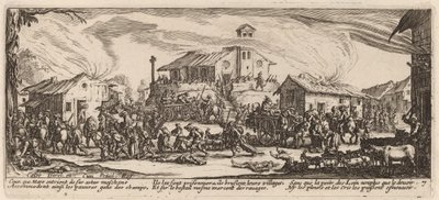 Plundra och bränna en by av Gerrit van Schagen after Jacques Callot
