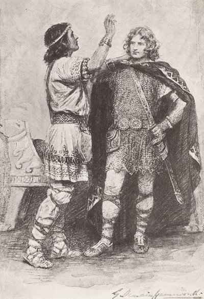 Illustration till The Story of Hereward, The Champion of England (litografi) av Gertrude E. Demain (after) Hammond
