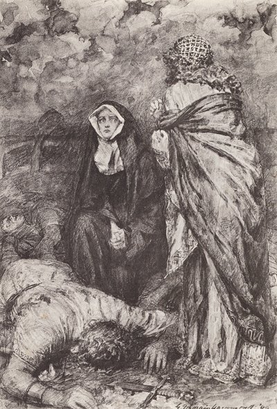 Illustration till The Story of Hereward, The Champion of England (litografi) av Gertrude E. Demain (after) Hammond