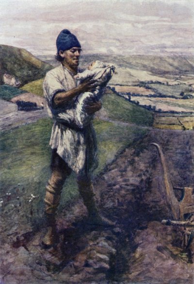 "I ett fårat fält fann plogmannen dig" (färg litho) av Gertrude E. Demain (after) Hammond