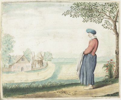 Bondekvinna i ett landskap av Gesina ter Borch (signed by artist)