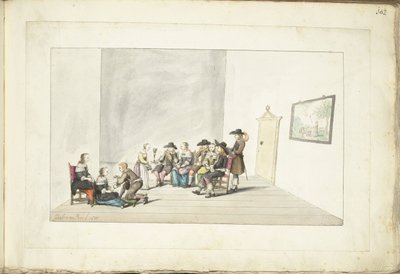 Sällskap med tio ungdomar i en interiör av Gesina ter Borch (signed by artist)
