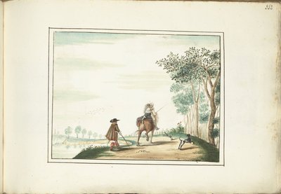 Herre och dam till häst och en fotgängare i ett landskap av Gesina ter Borch (signed by artist)