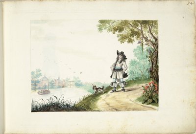 Herren går längs en flod av Gesina ter Borch (signed by artist)