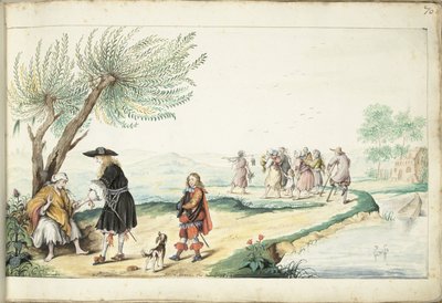 Romsk kvinna läser en gentlemans hand (Moses?) av Gesina ter Borch (signed by artist)
