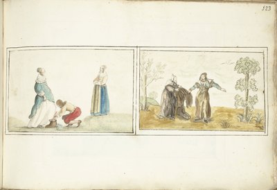 Herren knyter en sko och eremit som indikerar en mantel av Gesina ter Borch
