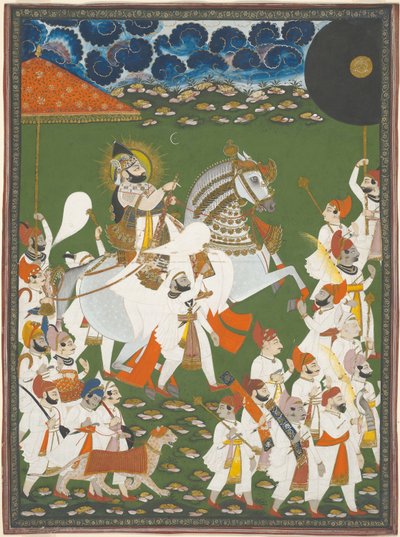 Maharana Bhim Singh i procession, ca 1820 (täckande akvarell och guld på papper) av Ghasi Ghasi