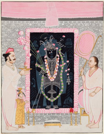 Överprästen Tilakayat Govardhanlalji MKS erbjudanden till Shri Nathji i firande..., s. 1890 av Ghasiram Hardev Sharma