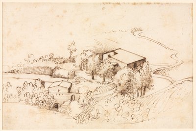 Gård med träd i ett kuperat landskap, 1567. av Gherardo Cibo