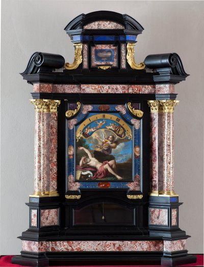 Klocka med representation av den helige Hieronymus som hör vid den sista domens trumpet Målning av Giacinto Brandi (1621-1691) Struktur och mekanism realiserad av Giuseppe Campani - 1600-talet Dim 128x100x44 cm Genes musei di strada nuova av Giacinto Brandi