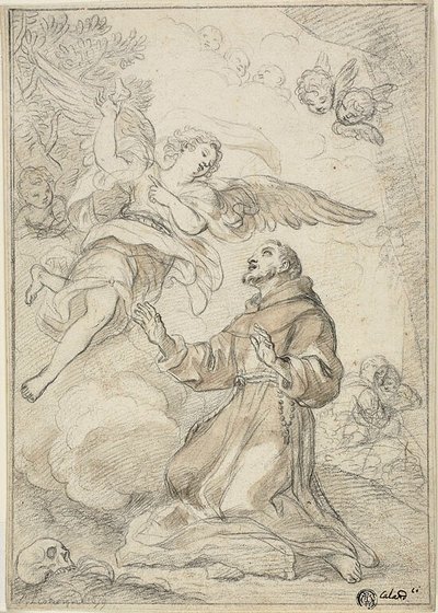 Ängel som uppenbarar sig för Sankt Dominikus av Giacinto Calandrucci