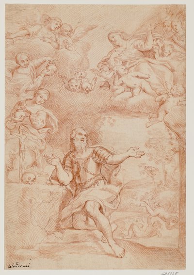 Madonnan och två kvinnor (de tre Marys) dyker upp i en vision för St William of Aquitaine av Giacinto Calandrucci