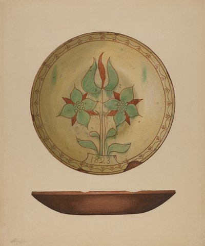 Tallrik med tulpan och två blommor, 1938. av Giacinto Capelli
