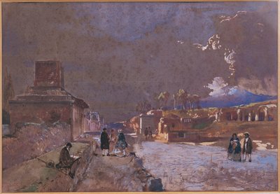 Italien, Gravgatan i Pompeji (akvarell) av Giacinto Gigante
