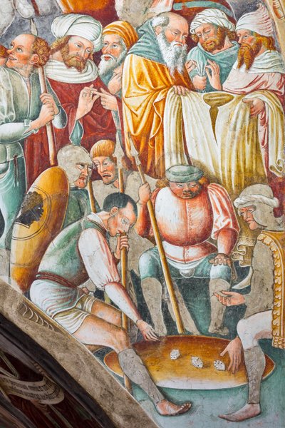 Korsfästelse, detalj från Jesu liv av Giacomo Borlone de Buschis
