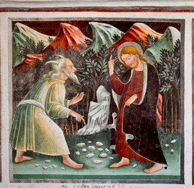 Jesu frestelser, detalj från Jesu liv av Giacomo Borlone de Buschis