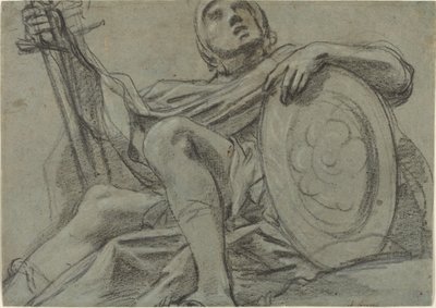 Sittande krigare som håller ett svärd och en sköld [recto] av Giacomo Cavedone