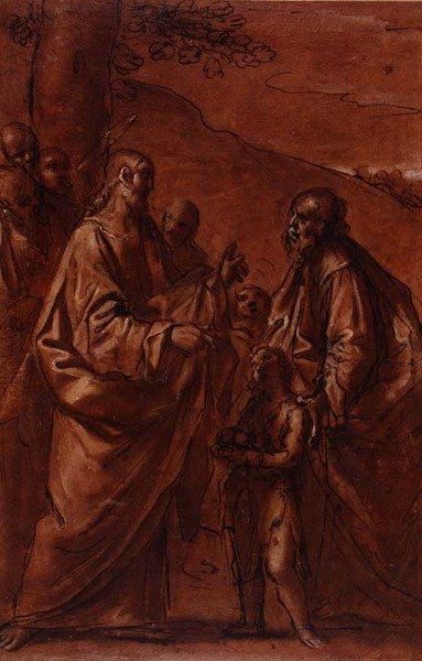 PD.9-1992 The Miracle of the Loaves and Fishes, c.1611-14 (svart krita, penna och bläck och tvätt) av Giacomo Cavedoni