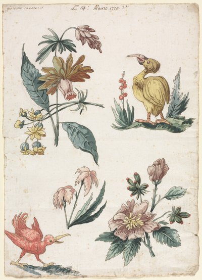 Blommönster med två fåglar, 1774. av Giacomo Cavenezia