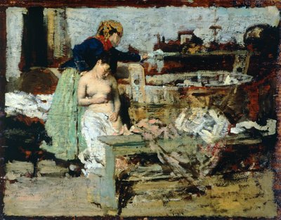 Efter badet (olja på trä) av Giacomo Favretto