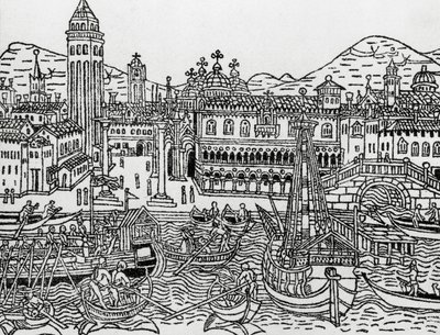 Utsikt över Venedig på 1400-talet, Italien, träsnitt, från Supplementum chronicarum av Giacomo Filippo Foresti (1434-1520) av Giacomo Filippo Foresti