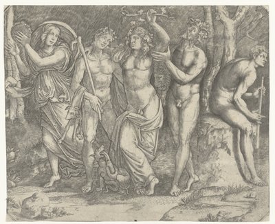 Bacchus och bacchanter och meanade med tamburin av Giacomo Francia