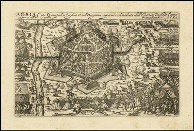 Agria - Huvudstad och befäst stad i övre Ungern Belägrad av den turkiska Cyssereite år 1596 av Giacomo Franco