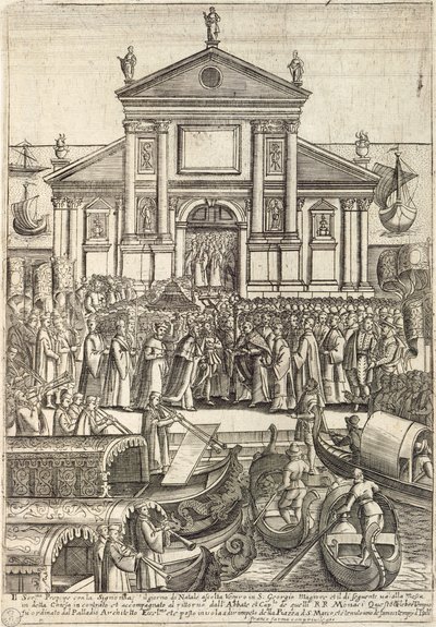 Dogen och hans följe lyssnar på vesper på juldagen i San Giorgio Maggiore-kyrkan i Venedig av Giacomo Franco
