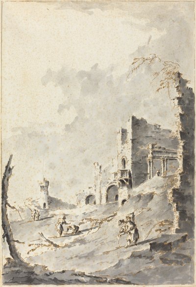 Capriccio av klassiska ruiner med en fästning av Giacomo Guardi