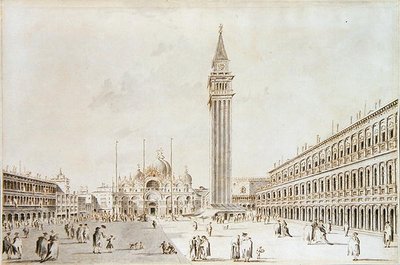 Utsikt över Piazza San Marco med utsikt mot basilikan och Campanile (penna och bläck med tvätt på papper) av Giacomo Guardi