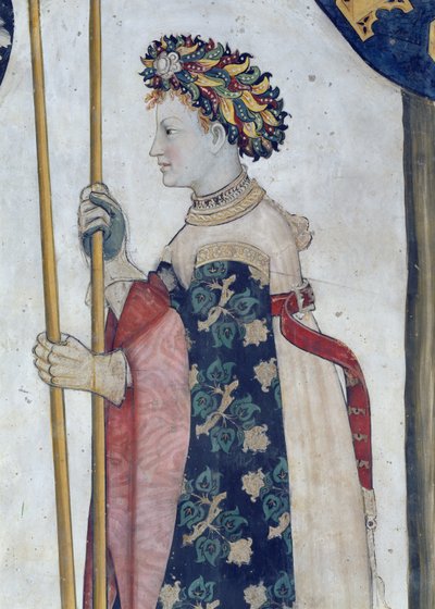 De nio värdiga och de nio värdiga kvinnorna, detalj av Semiramis, 1418-30 (fresk) av Giacomo Jaquerio