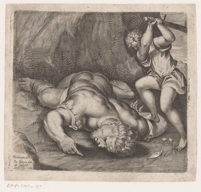 David halshuggar Goliat Scener efter fresker av Pordenone i Santo Stefano i Venedig (serietitel) av Giacomo Piccini