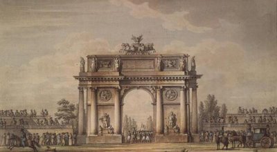 Utsikt över Narva-portarna i St. Petersburg med läktare för åskådare av Giacomo Quarenghi