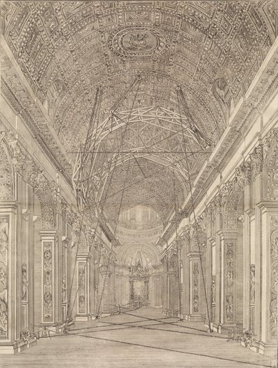 Ställningar uppförda för restaurering av valvet i Peterskyrkan: Översikt..., ca. 1773. av Giacomo Sangermano