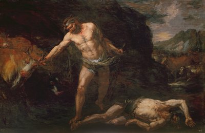 Herkules dödar jätten Cacus och stjäl Geryons boskap. av Giambattista Langetti