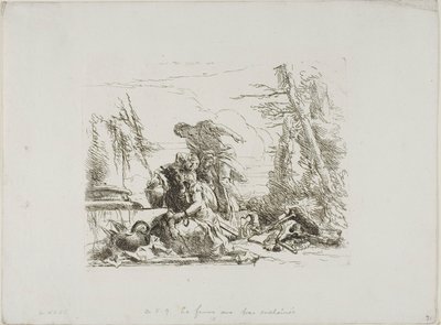 En kvinna med armarna i kedjor och fyra andra figurer, från Capricci av Giambattista Tiepolo