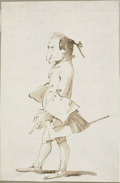 Karikatyr av en man, i full längd, vänd åt vänster av Giambattista Tiepolo