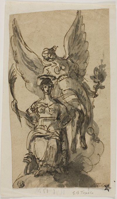 Sittande kvinna krönt av ängel av Giambattista Tiepolo