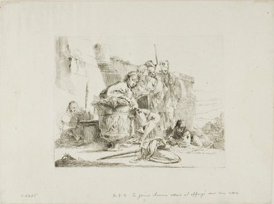 Sittande ungdom lutad mot en urna, från Capricci av Giambattista Tiepolo