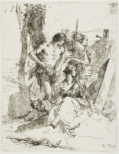 Upptäckten av Punchinellos grav, från Scherzi av Giambattista Tiepolo