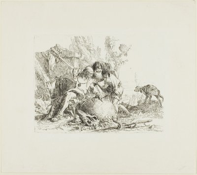 Två magiker och ett barn, från Scherzi av Giambattista Tiepolo
