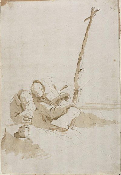 Två munkar som överväger en skalle av Giambattista Tiepolo