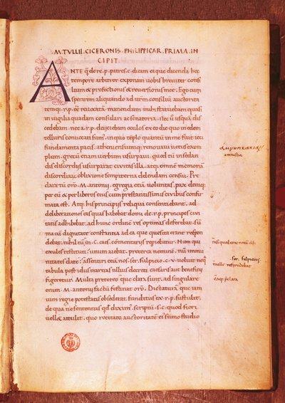 Apograph of Marcus Tullius Cicero (penna och bläck på veläng) av Gian Francesco Poggio Bracciolini