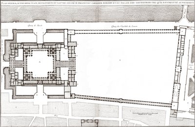 Översiktsplan efter Bernins projekt för Louvren och Tuilerierna i "Francoise Architecture"" av Jacques-Francois Blondel av Gian Lorenzo (after) Bernini